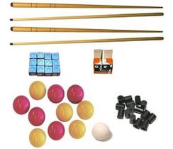 Kit4 Taco1,30+ Giz Azul+ Branco+ Bola Mxm+20 Ponteira Sinuca Kit4 Taco1,30+ Giz Azul+ Branco+ Bola Mxm+20 Ponteira Sinuca