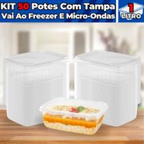 Kit48 unid. Pote Plástico Retangular Descartável 1000 ML Com Tampa Bpa Free Kit48 unid. Pote Plástico Retangular Descartável 1000 ML Com Tampa Bpa Free