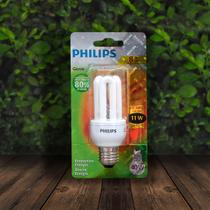 Kit5 lâmpada compacta 3u mini philips 11w 127v 2700k(branco quente)e27 genie