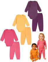 Kit6 Body Bebê Mijão Basico Menino Menina 100 algodão RNGG Roupa Bebe Suedine Canelado Punhos botão de pressão Culote gola transpassada Enxoval Atac