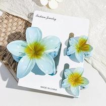 Kits 3 Peças Grampos Piranha De Cabelo Flor De Feriado De Praia Barrettes Cor:Azul