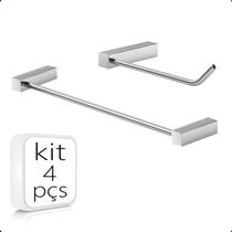 Kits Acessórios para Banheiro Grego Modelo Troia Suporte Quadrado Kit 4Pçs Metal Prata Alto Brilho 2010TR Kits Acessórios para Banheiro Grego Modelo Troia Suporte Quadrado Kit 4Pçs Metal Prata Alto Brilho 2010TR
