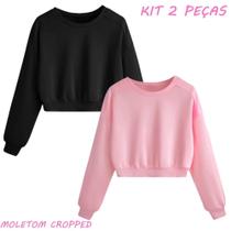 Kits Com 2 Croppeds de Moletom Careca Feminino- Gatinhoo Look Simples e Atemporal