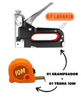 Kits Grampeador Tapeceiro Grampos + Trena 10m + Tesoura + Estilete p/ Madeira Estofados Sofá Móveis Marcenaria Tapeçaria Escola