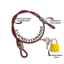 Kits Lacre de Segurança Multiuso 35cm + Cadeado Simples 20mm - Trava Porta Bolsa Bike