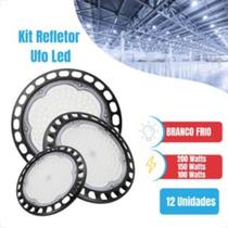 Kits Luminária Ufo 100w 150w 200w Highbay Branco Frio 6500K Redondo Galpão Industrial 6UN 12UN Kits Luminária Ufo 100w 150w 200w Highbay Branco Frio 6500K Redondo Galpão Industrial 6UN 12UN