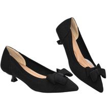 Kitten Heels AHZEHRSE para mulheres, sapatos elegantes, laço de malha preta