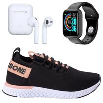 KitTênis Esportivo Feminino com Fone Sem Fio e Relógio Inteligente