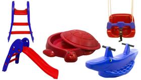 Kitzão escorrega 2 degraus-tanque de areia jabuti 3 em 1-BALANÇO kids com trava E cinto de segurança-jacaré gangorra 2 a