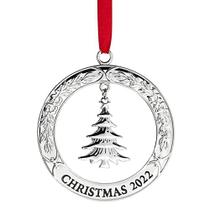 Klikel Enfeite de Natal 2022 - Enfeite de Natal de Prata Brilhante 2022 Coroa de Flores com Árvore - Datado de 2022 Enfeite de Natal - 2022 Ornamento para Árvore de Natal - Belo de Árvore para Feriados 2022