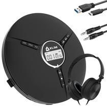 KLIM Discman com fones de ouvido - Leitor de CD portátil com fones de ouvido - Compatível com CDR, CDRW, MP3 - Mini CD player compacto - Preto - Nova versão