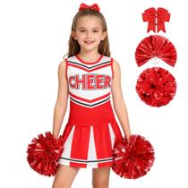 Knemmy de traje de líder de torcida para meninas, vermelho com pompons