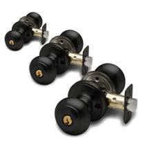 Knob Door Knob Copper Creek Colonial Keyed Entry, preto fosco, pacote com 3
