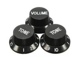 Knob strinberg potenciometro guitarra strato kbst (1v/2t) preto c/ 3 pçs
