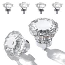 Knobs de armário de vidro CEYMIO, pacote com 4 unidades, cristal, 3,6 cm, cromado vintage