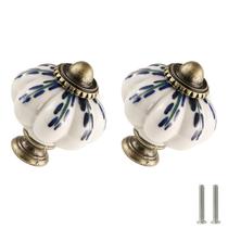 Knobs de cerâmica de abóbora Zernmiarder, pacote com 12 folhas de salgueiro azul