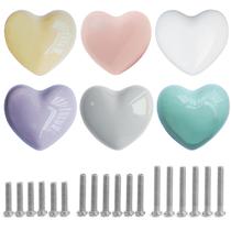 Knobs de gaveta de coração de cerâmica Perphin Mixed Color, pacote com 6