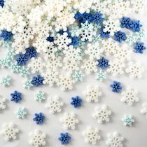 Kockuu, 100 unidades de mini enfeites de floco de neve de resina, branco, azul Kockuu, 100 unidades de mini enfeites de floco de neve de resina, branco, azul