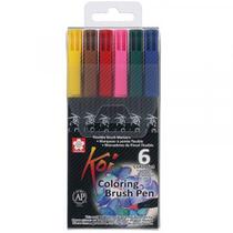 Koi Coloring Brush 6 Cores Básicas - Marcador Artístico à Base de Água com Ponta Brush - Sakura
