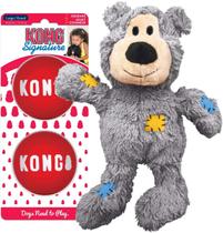 KONG - Urso de Nós Selvagens e Bolas de Assinatura (2 Pacote) - Brinquedo de Pelúcia de Corda e Bolas de Guincho - para Cães Médios