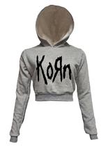 KORN - Cropped Moletom Cinza Mescla Com Capuz