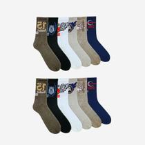 Kt 12 Pares Meias Apollo Algodão Cano Médio Alto Esportivo Conforto Adulto Original Atoalhada