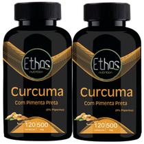 Kt 2 Cúr cuma Pimenta Preta 120 Cápsulas 500mg Premium Ethos Nutrition