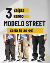 Kt 3 Calças Cargo Unissex Streetwear Bolso Lateral Resistente