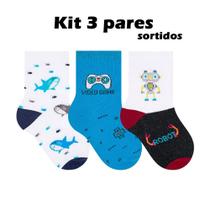 KT 3 Pares Meia Estampada Selene menino