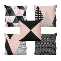 Kt 5 Almofadas Decoração Rosa e Preto Escandinavo e Geométricas Sala e Quarto 40x40 Novadecora