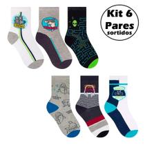 KT 6 Pares Meia Estampada Selene menino