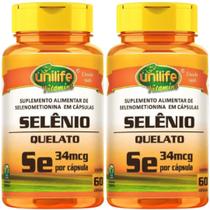 Kt C/ 2 Un. Selênio Quelato Se 500mg 120 Caps Vegano Unilife Kt C/ 2 Un. Selênio Quelato Se 500mg 120 Caps Vegano Unilife