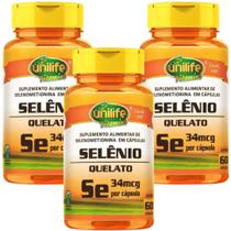 Kt C/ 3 Un. Selênio Quelato Se 500mg 180 Caps Vegano Unilife