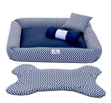 Kti Cama Para Pet Cães E Gatos Chevron Azul Porte Medio 04 Peças