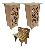 Kti Mdf Provençal Festa 2 Cubos 40X40X80 Cm+Banco Praça 15Mm Kti Mdf Provençal Festa 2 Cubos 40X40X80 Cm+Banco Praça 15Mm