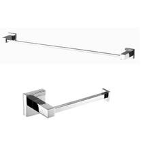 Kti Toalheiro e Porta Papel Higiênico Reto Cromado Premium