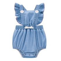 kukie Romper Bebe Manga Curta Jeans