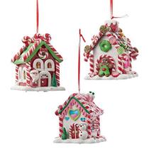 Kurt Adler Holiday Massa Decorativa Operado Pão de Gengibre LED Candy House Acessório Acessório Ornamento da Árvore de Natal Conjunto com Cabide de Corda (3 Pack)
