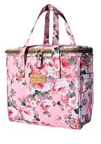 Kwang Min Floral Lancheado Para Mulheres, Caixa Bento Reutilizável, Grande Refrigerador para a Escola, Escritório, Piquenique Ao Ar Livre, Tecido À Prova d'água Premium, Presente Ideal Meninas/Adultos (Peony Pink)