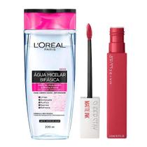 L'Oréal Paris + Maybelline Kit - Água Micelar Bifásica + Batom Líquido Longa Duração Ruller L'Oréal Paris + Maybelline Kit - Água Micelar Bifásica + Batom Líquido Longa Duração Ruller