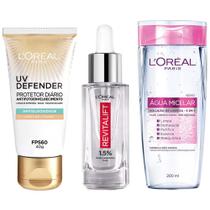 L'Oréal Paris Revitalift UV Defender Kit Água Micelar 5 em 1 + Sérum + Protetor Solar UV Defender FPS 60 cor Clara