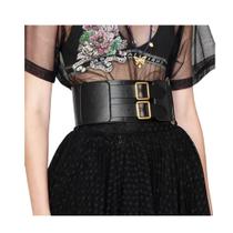 L0102-Cinto Largo Preto Para Vestido Cintura Fina Fivela Dupla