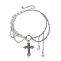 L02121 -Colar Bijuteria Festa Luxo Cruz Pérola Corrente Jl2336 L02121 -Colar Bijuteria Festa Luxo Cruz Pérola Corrente Jl2336