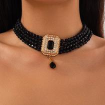 L02140- Colar Feminino Choker Gargantilha Preto Cravejado Festa Halloween Balada L02140- Colar Feminino Choker Gargantilha Preto Cravejado Festa Halloween Balada