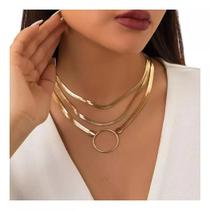 L0249-Colar Bijuteria Festa Luxo Triplo Argola Evento Chique M499 - Xumi