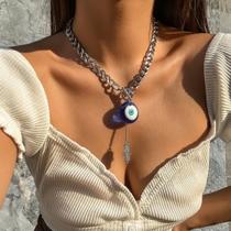 L0251-Colar Bijuteria Festa Luxo Olho Grego Mão Hamsa 16o76