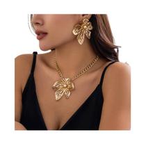 L0268-Conjunto Bijuteria Luxo Brinco Colar Pérola Flor 5j1101