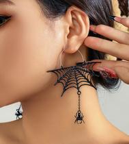 L0270-Brinco Feminino Halloween Gotico Teia Aranha Preto Festa Balada