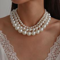 L0301-Colar Feminino Pérola Branco Triplo Festa Réveillon Casamento Noiva Elegante L0301-Colar Feminino Pérola Branco Triplo Festa Réveillon Casamento Noiva Elegante