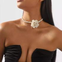 L03109-Colar Bijuteria Festa Luxo Flor Pérola Gargantilha 20o73